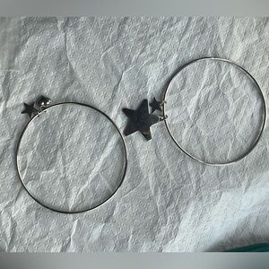 2 simple silver toned bangle charm bracelets Stacking